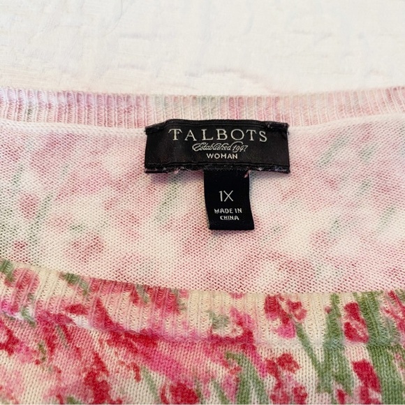 Talbots Floral 3/4 Sleeve Cotton Blend Top - 1X - Picture 3 of 9